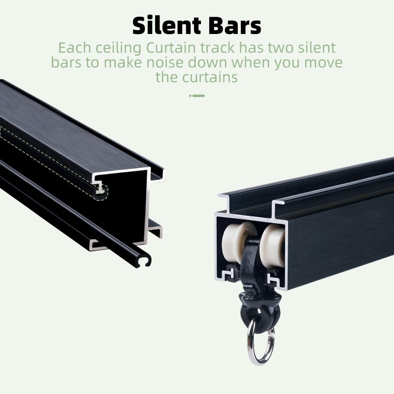 MLOQI Curtain Tracks Ceiling Wall Mounted with Soundproof Strips, Curtains Tracks Rails System, Black Ceiling Track for Curtains 3-6 Feet - Image 3